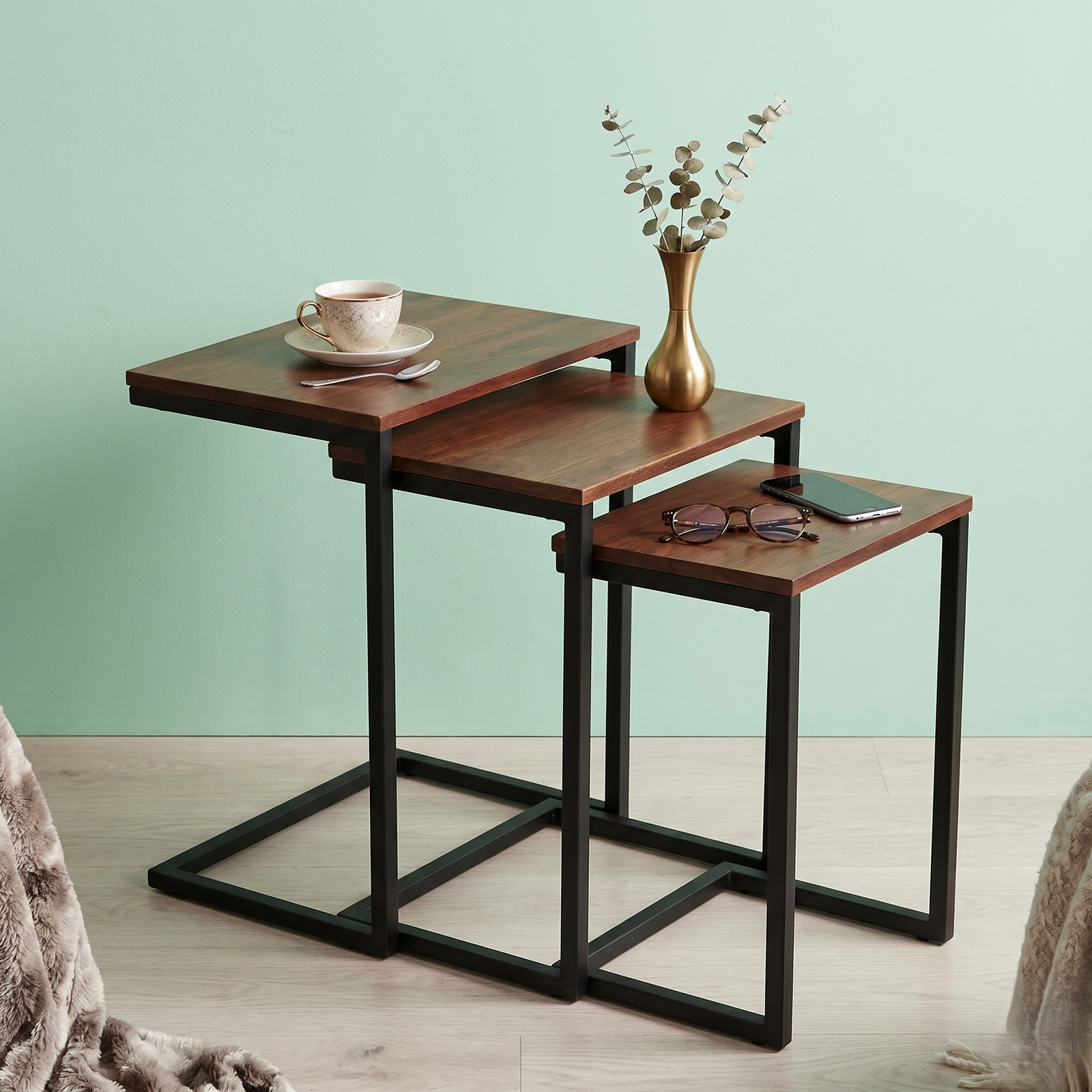 Verona Nesting Tables Set of 3 – Mango Wood & Black